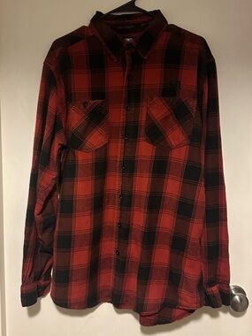 Harley-Davidson Red and Black Plaid Button-Down Shirt